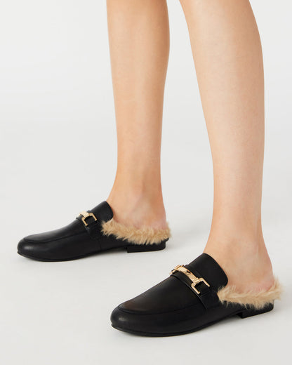 Steve Madden KHLOE Black Leather Women's Faux Fur Mule