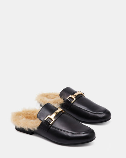 Steve Madden KHLOE Black Leather Women's Faux Fur Mule