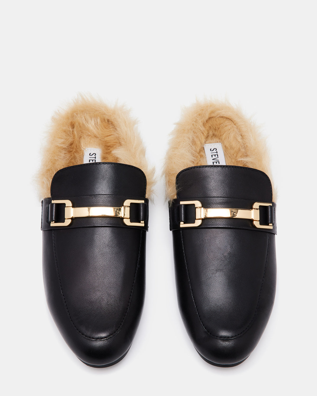Steve Madden KHLOE Black Leather Women's Faux Fur Mule