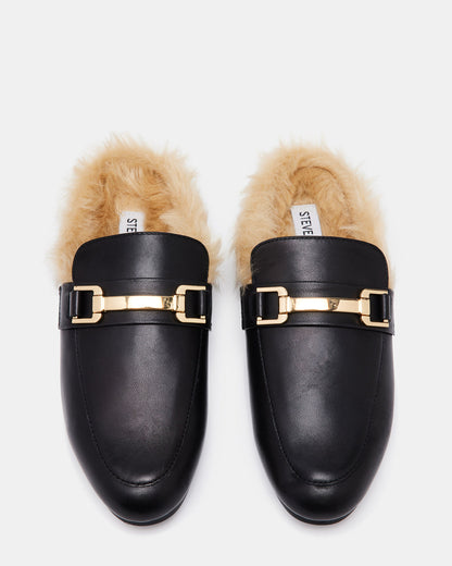 Steve Madden KHLOE Black Leather Women's Faux Fur Mule