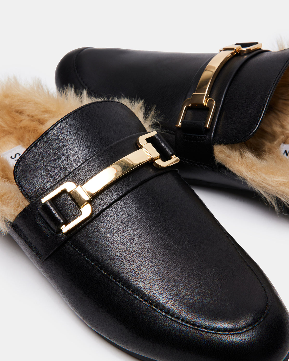 Steve Madden KHLOE Black Leather Women's Faux Fur Mule