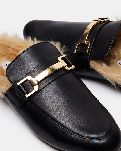 Steve Madden KHLOE Black Leather Women's Faux Fur Mule
