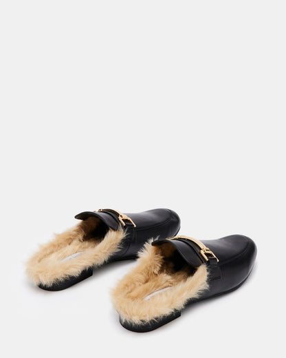 Steve Madden KHLOE Black Leather Women's Faux Fur Mule