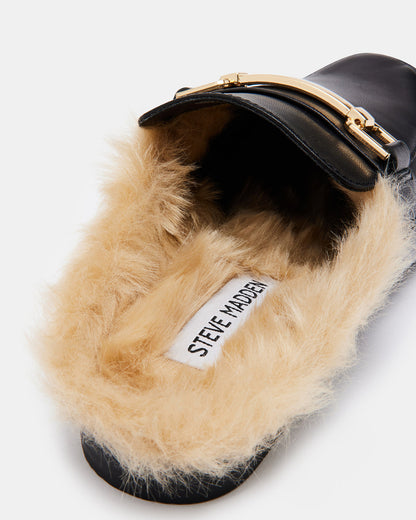 Steve Madden KHLOE Black Leather Women's Faux Fur Mule