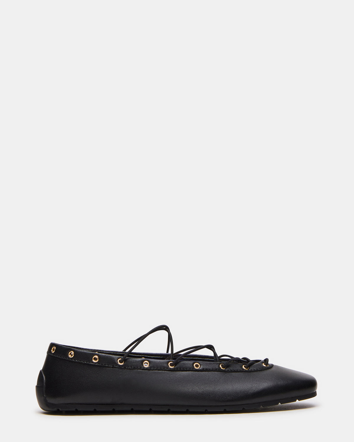 Steve Madden POINTE Black Leather Women's Ballet Square-Toe Flat