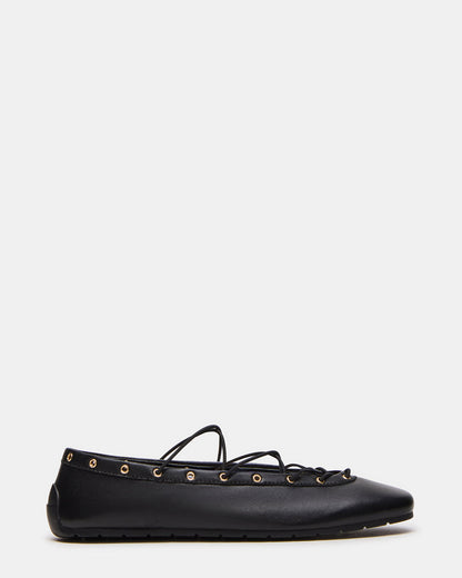 Steve Madden POINTE Black Leather Women's Ballet Square-Toe Flat