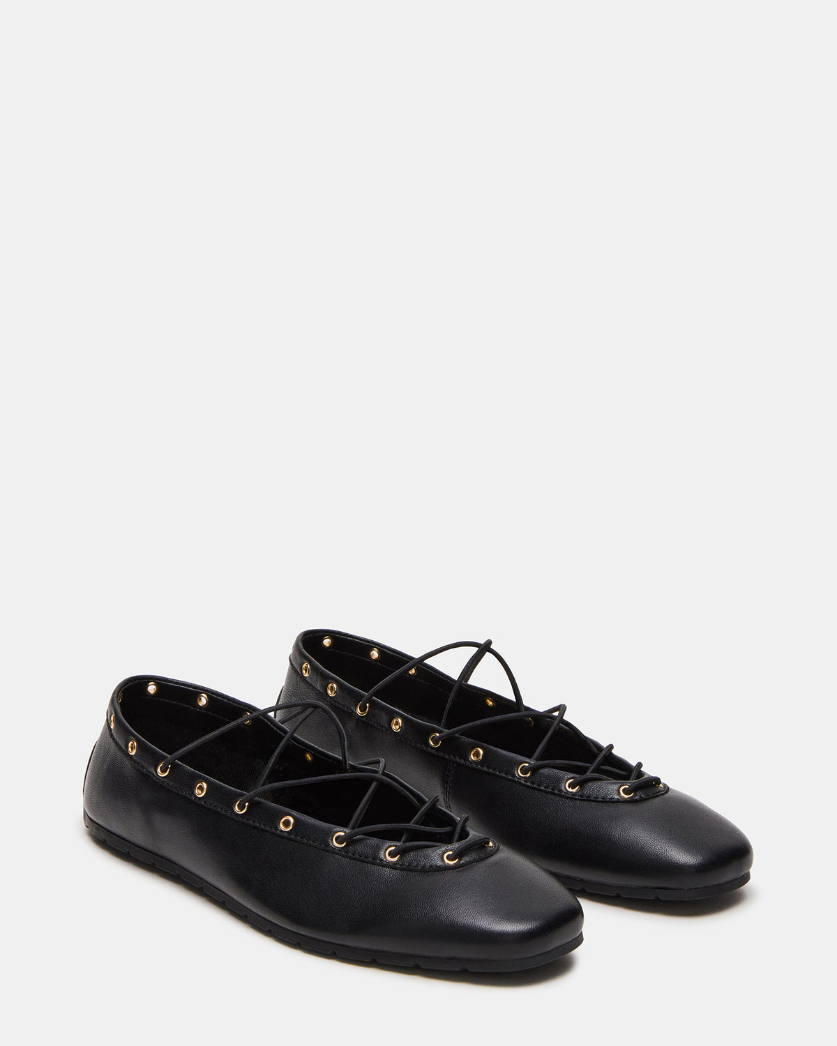 Steve Madden POINTE Black Leather Women's Ballet Square-Toe Flat