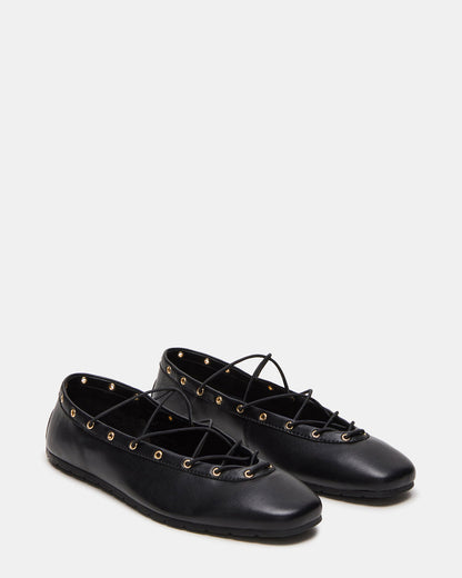 Steve Madden POINTE Black Leather Women's Ballet Square-Toe Flat