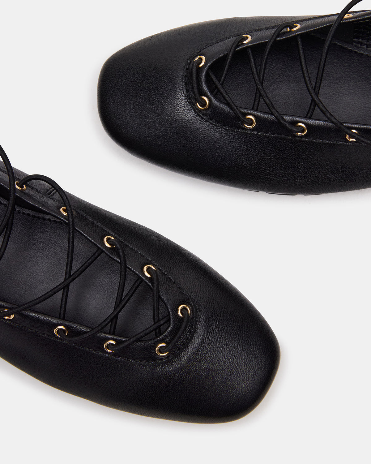 Steve Madden POINTE Black Leather Women's Ballet Square-Toe Flat