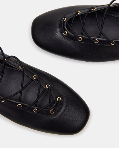Steve Madden POINTE Black Leather Women's Ballet Square-Toe Flat