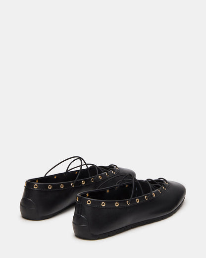 Steve Madden POINTE Black Leather Women's Ballet Square-Toe Flat