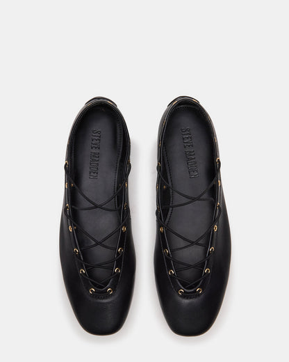 Steve Madden POINTE Black Leather Women's Ballet Square-Toe Flat