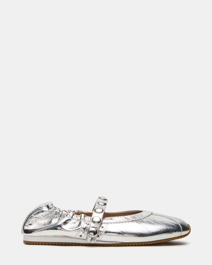 Steve Madden ANAYA Silver Leather Studs Mary Jane Ballet Women's Flat
