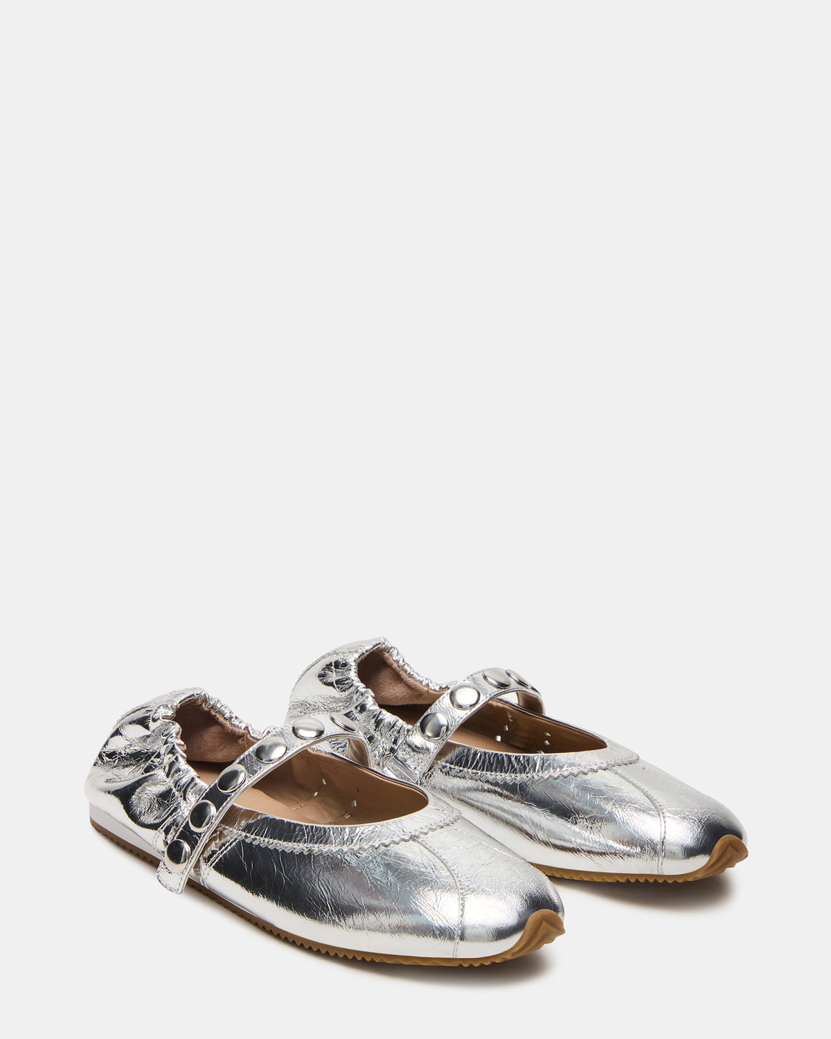 Steve Madden ANAYA Silver Leather Studs Mary Jane Ballet Women's Flat