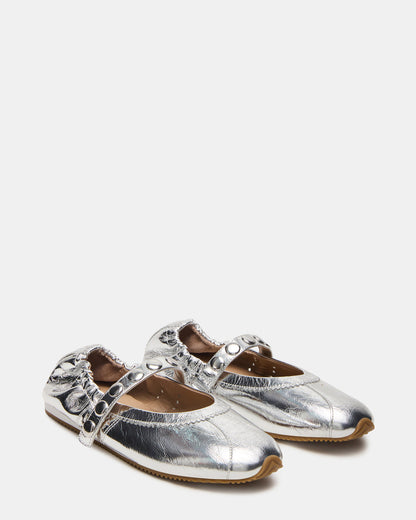 Steve Madden ANAYA Silver Leather Studs Mary Jane Ballet Women's Flat