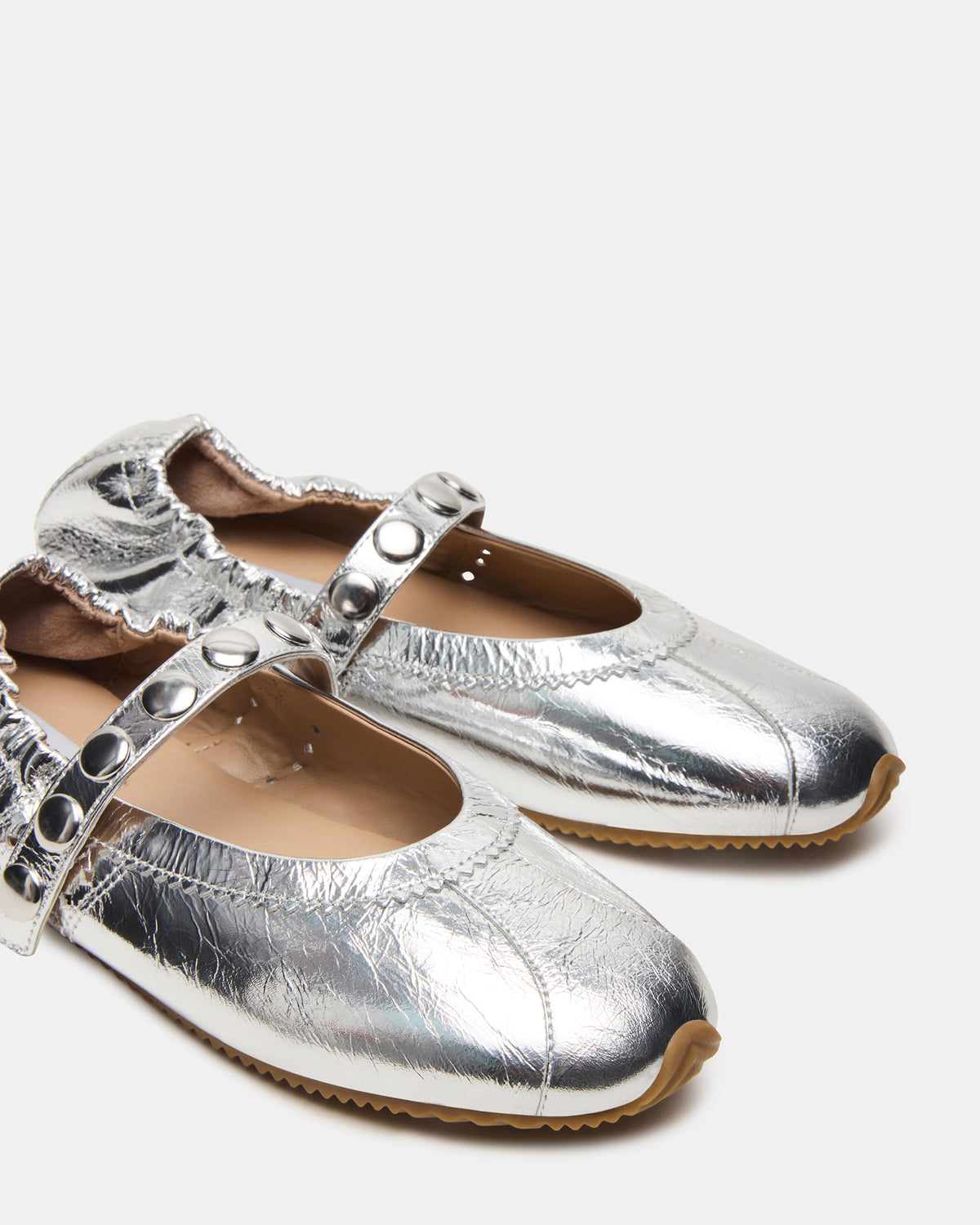 Steve Madden ANAYA Silver Leather Studs Mary Jane Ballet Women's Flat