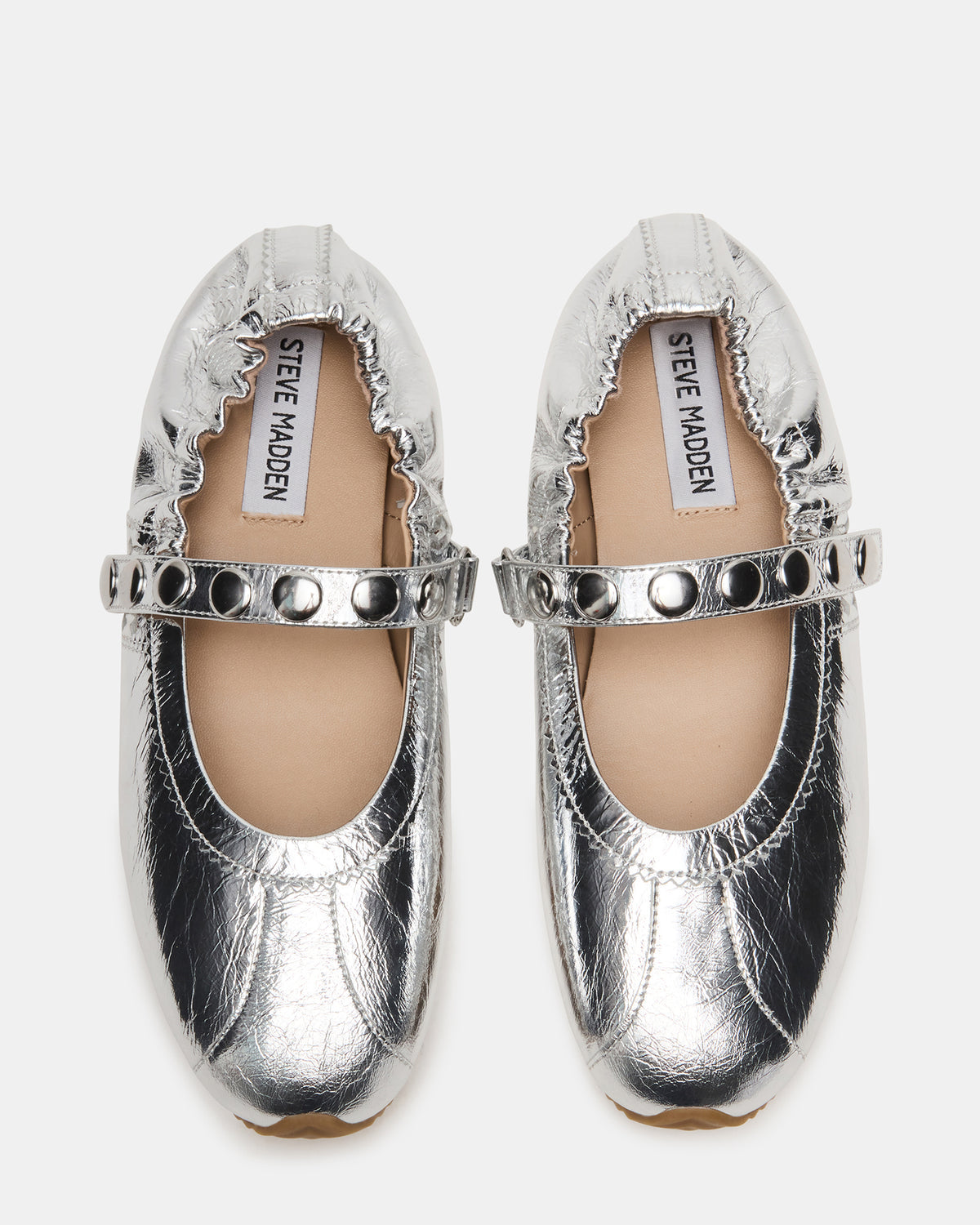 Steve Madden ANAYA Silver Leather Studs Mary Jane Ballet Women's Flat