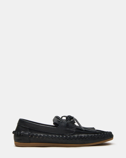 Steve Madden SAMUAL Black Distressed Fringe Boat Women's Loafer