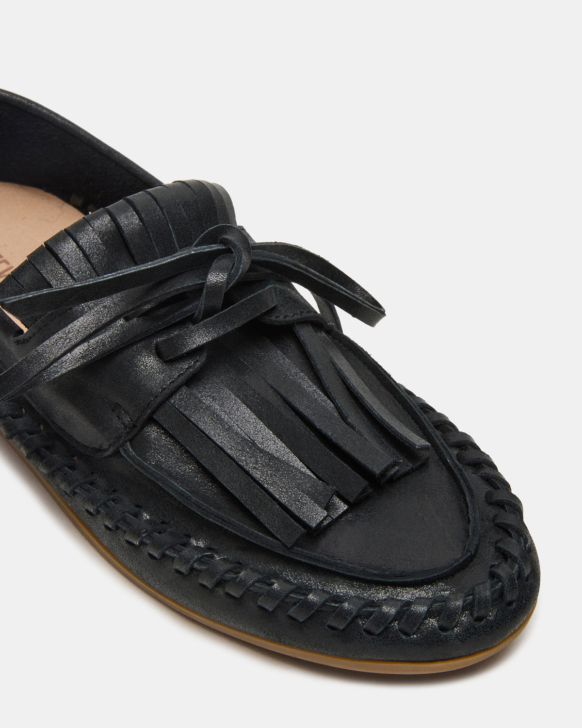Steve Madden SAMUAL Black Distressed Fringe Boat Women's Loafer