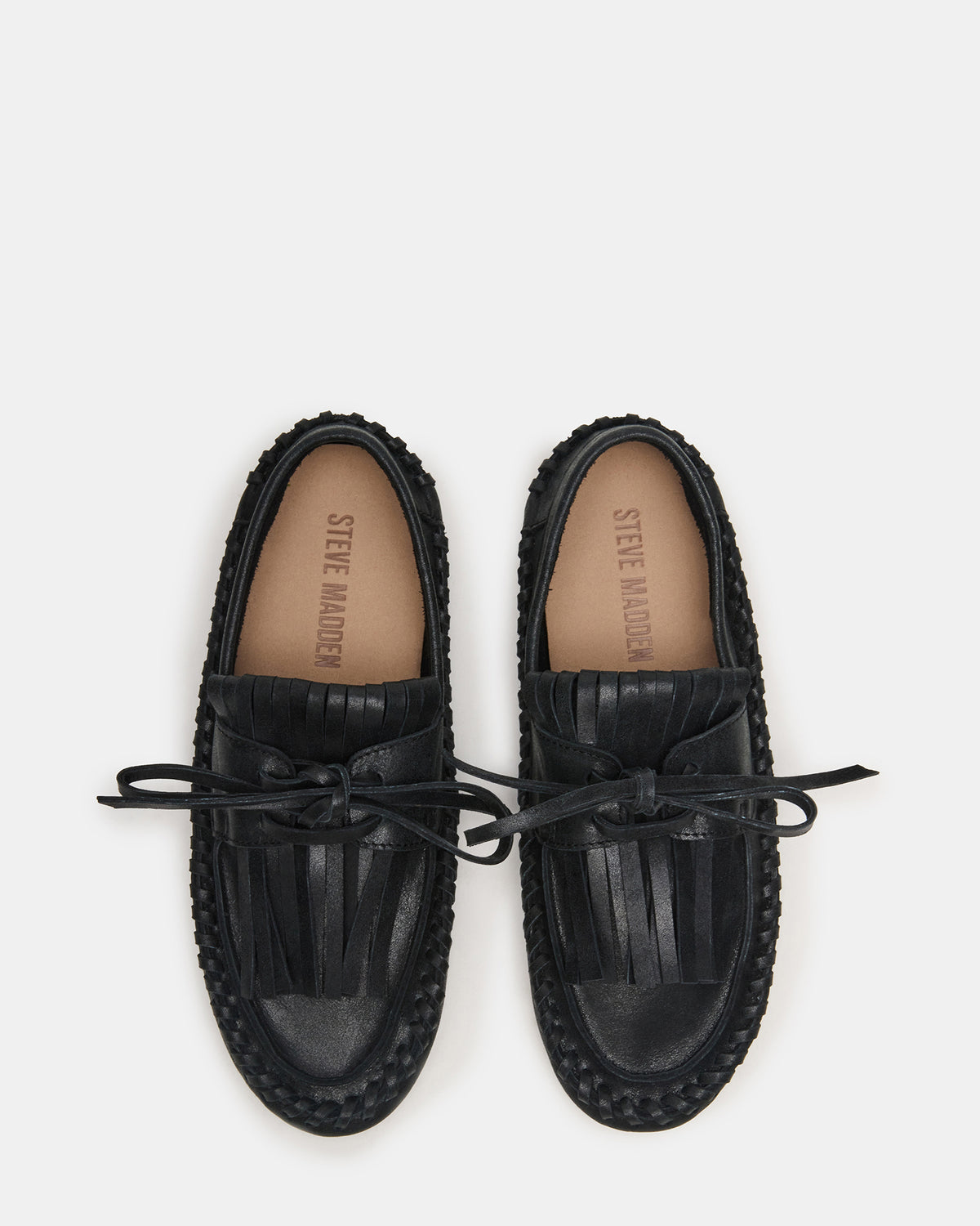 Steve Madden SAMUAL Black Distressed Fringe Boat Women's Loafer