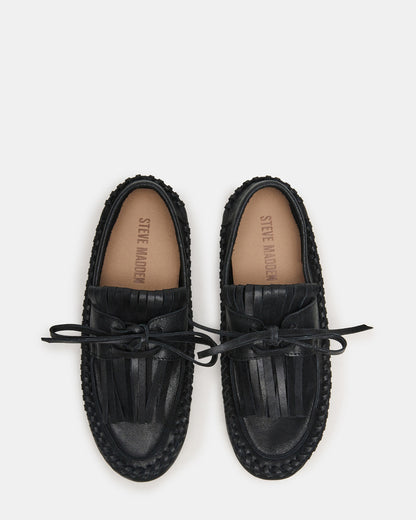 Steve Madden SAMUAL Black Distressed Fringe Boat Women's Loafer