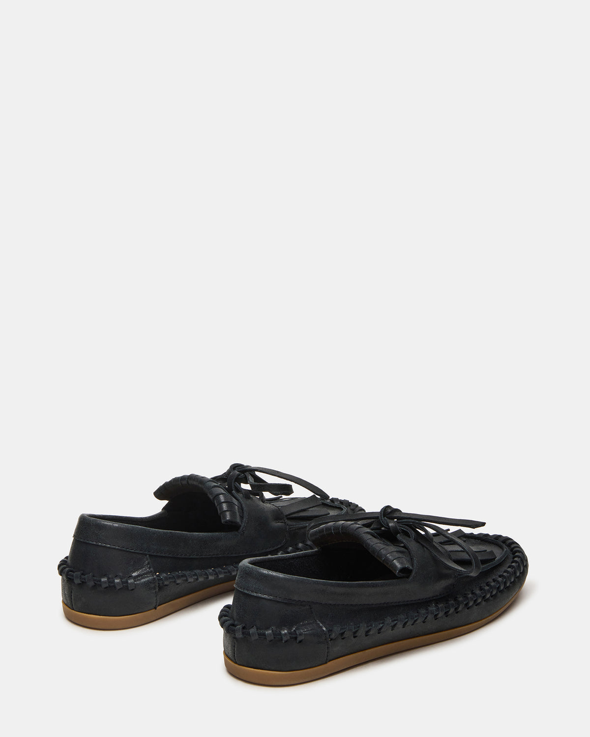 Steve Madden SAMUAL Black Distressed Fringe Boat Women's Loafer