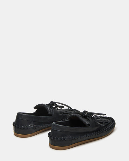 Steve Madden SAMUAL Black Distressed Fringe Boat Women's Loafer