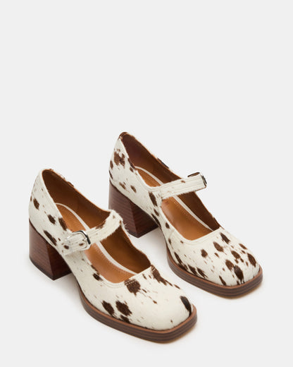 Steve Madden LISBON Brown Cow Print Square-Toe Mary Jane Women's Loafer