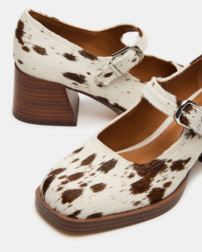 Steve Madden LISBON Brown Cow Print Square-Toe Mary Jane Women's Loafer