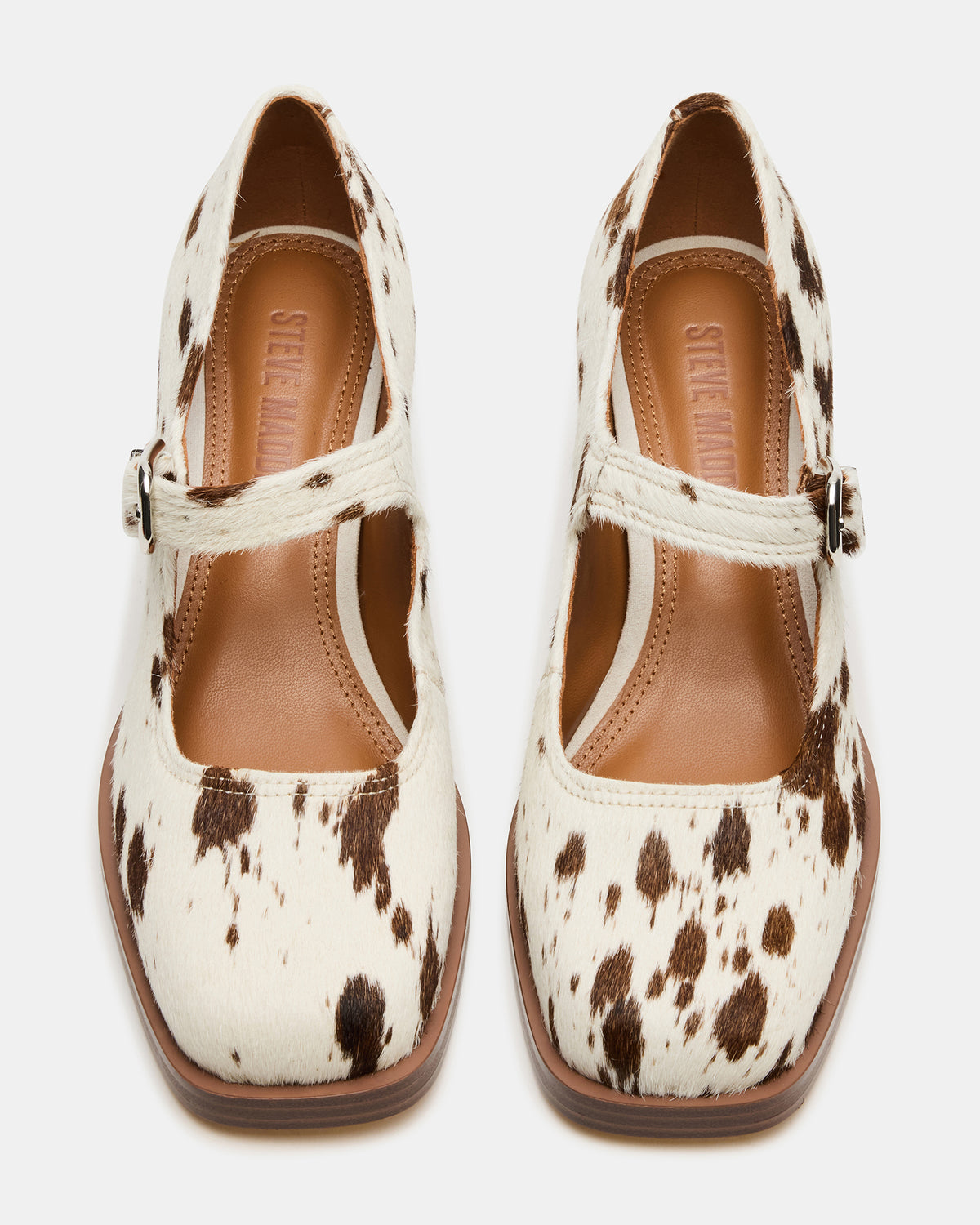Steve Madden LISBON Brown Cow Print Square-Toe Mary Jane Women's Loafer