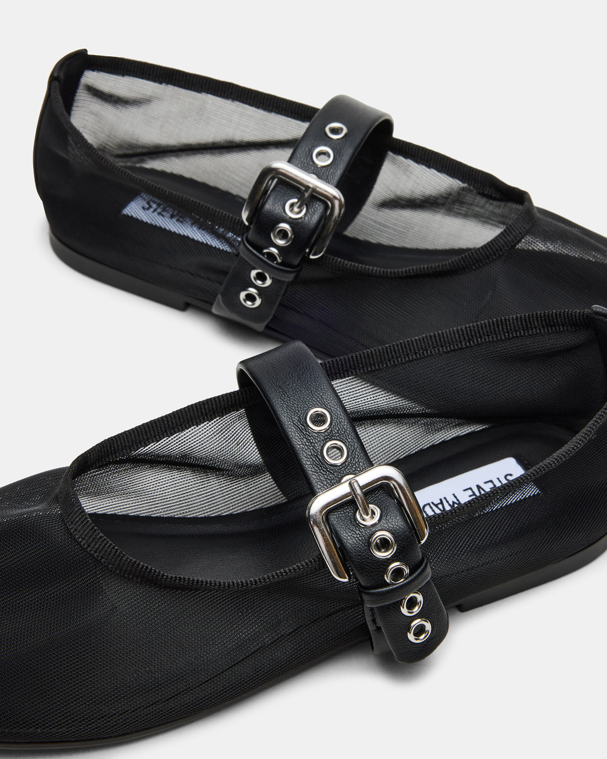 Steve Madden MITSY Black/Black Mary Jane Mesh Ballet Women's Flat