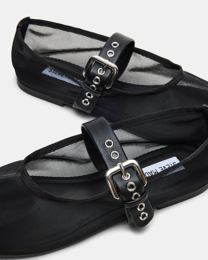Steve Madden MITSY Black/Black Mary Jane Mesh Ballet Women's Flat