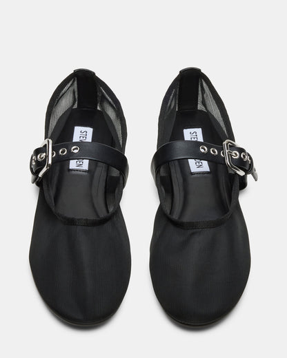 Steve Madden MITSY Black/Black Mary Jane Mesh Ballet Women's Flat