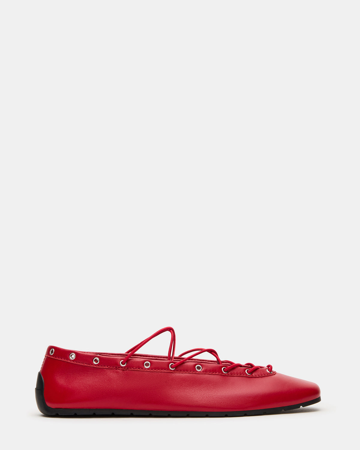 Steve Madden POINTE Red Leather Women's Ballet Square-Toe Flat