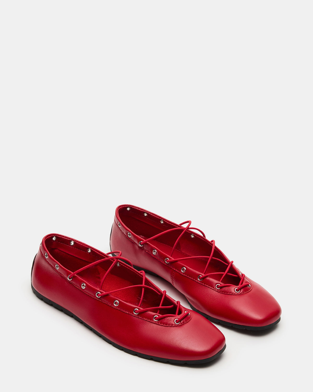 Steve Madden POINTE Red Leather Women's Ballet Square-Toe Flat