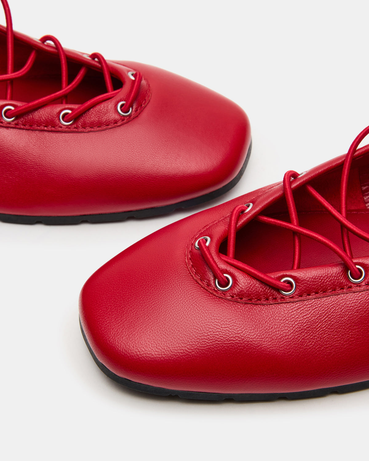 Steve Madden POINTE Red Leather Women's Ballet Square-Toe Flat