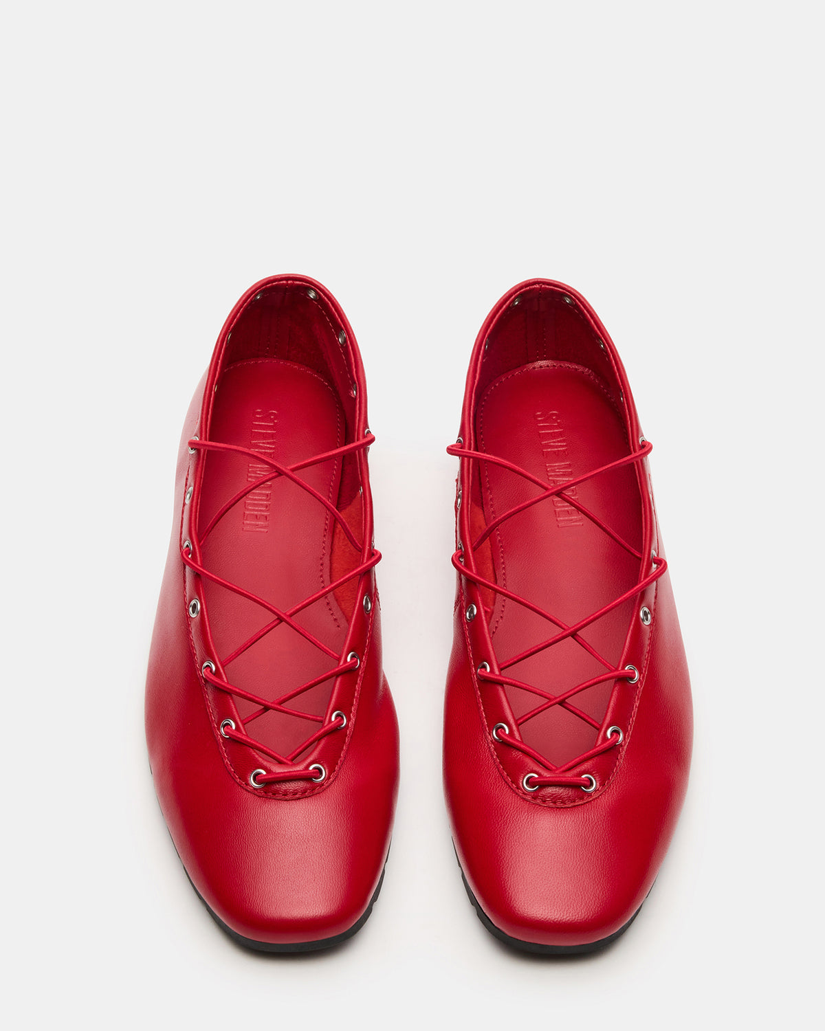 Steve Madden POINTE Red Leather Women's Ballet Square-Toe Flat