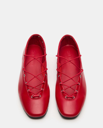Steve Madden POINTE Red Leather Women's Ballet Square-Toe Flat