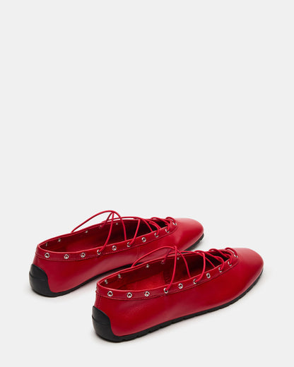 Steve Madden POINTE Red Leather Women's Ballet Square-Toe Flat