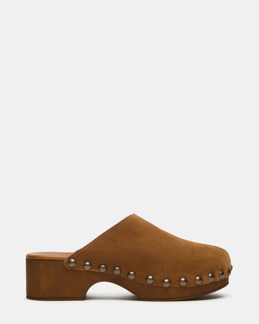 Steve Madden DANVER Chestnut Suede Studded Slip-On Mule Clog Women's Flat