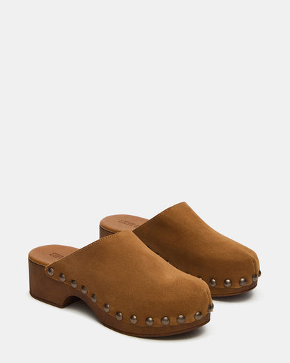 Steve Madden DANVER Chestnut Suede Studded Slip-On Mule Clog Women's Flat