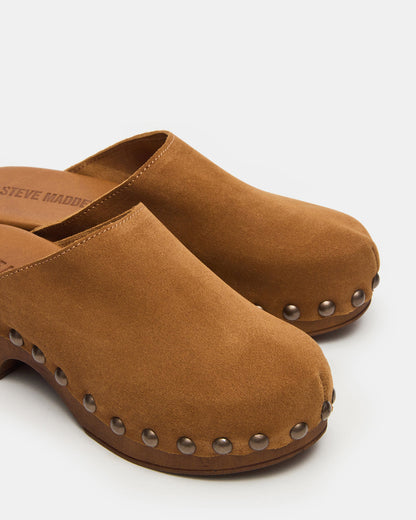 Steve Madden DANVER Chestnut Suede Studded Slip-On Mule Clog Women's Flat