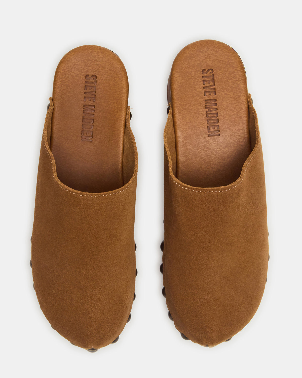 Steve Madden DANVER Chestnut Suede Studded Slip-On Mule Clog Women's Flat