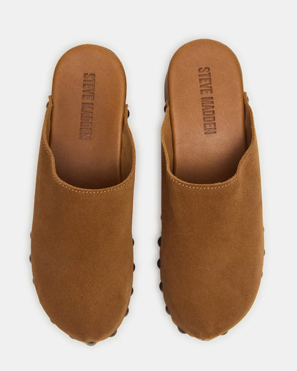 Steve Madden DANVER Chestnut Suede Studded Slip-On Mule Clog Women's Flat