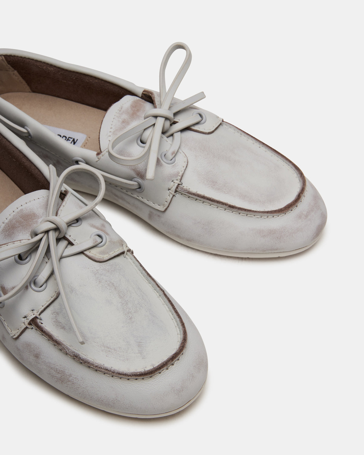 Steve Madden SAG White Leather Women's Boat Shoe