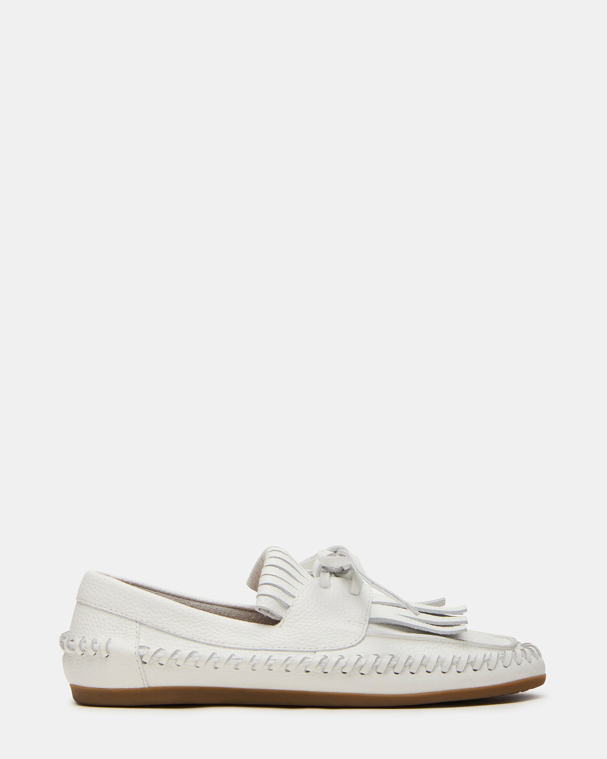 Steve Madden SAMUAL White Leather Fringe Boat Women's Loafer