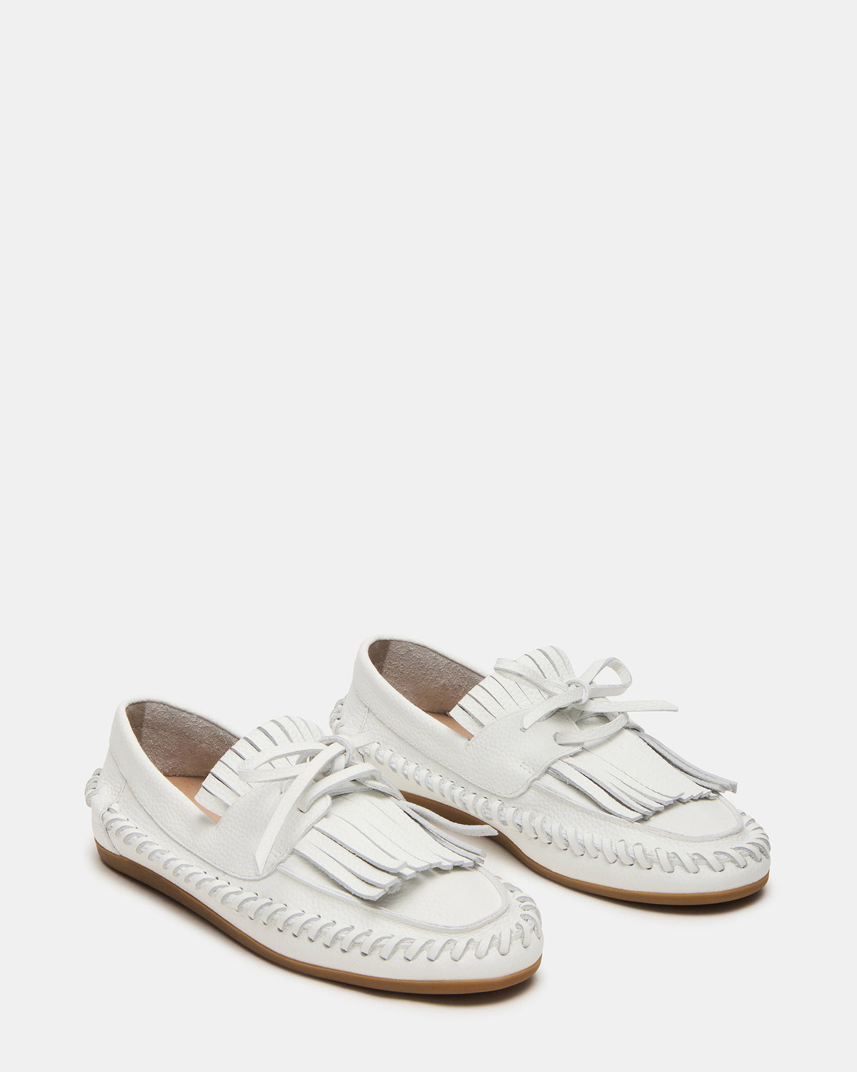 Steve Madden SAMUAL White Leather Fringe Boat Women's Loafer