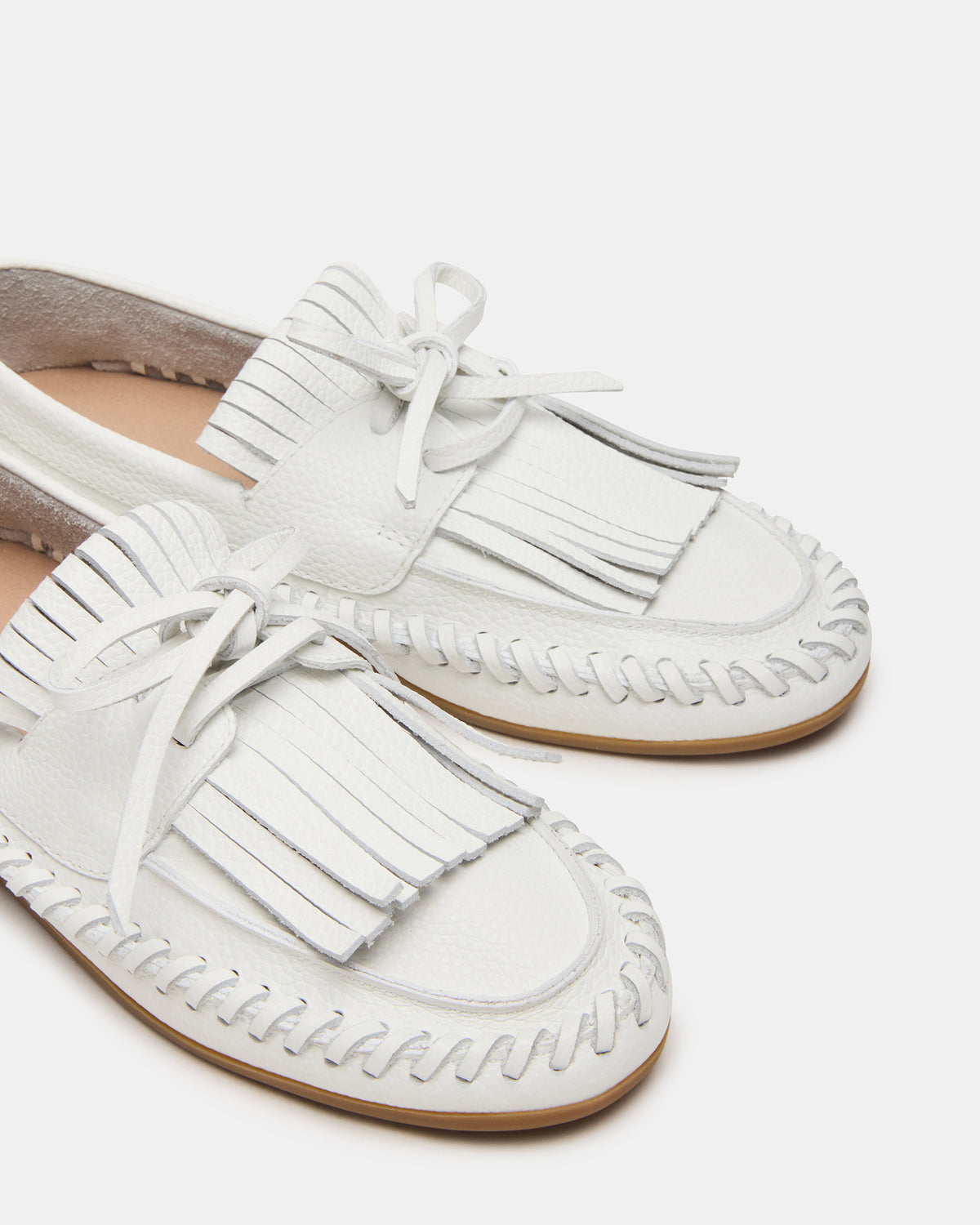 Steve Madden SAMUAL White Leather Fringe Boat Women's Loafer