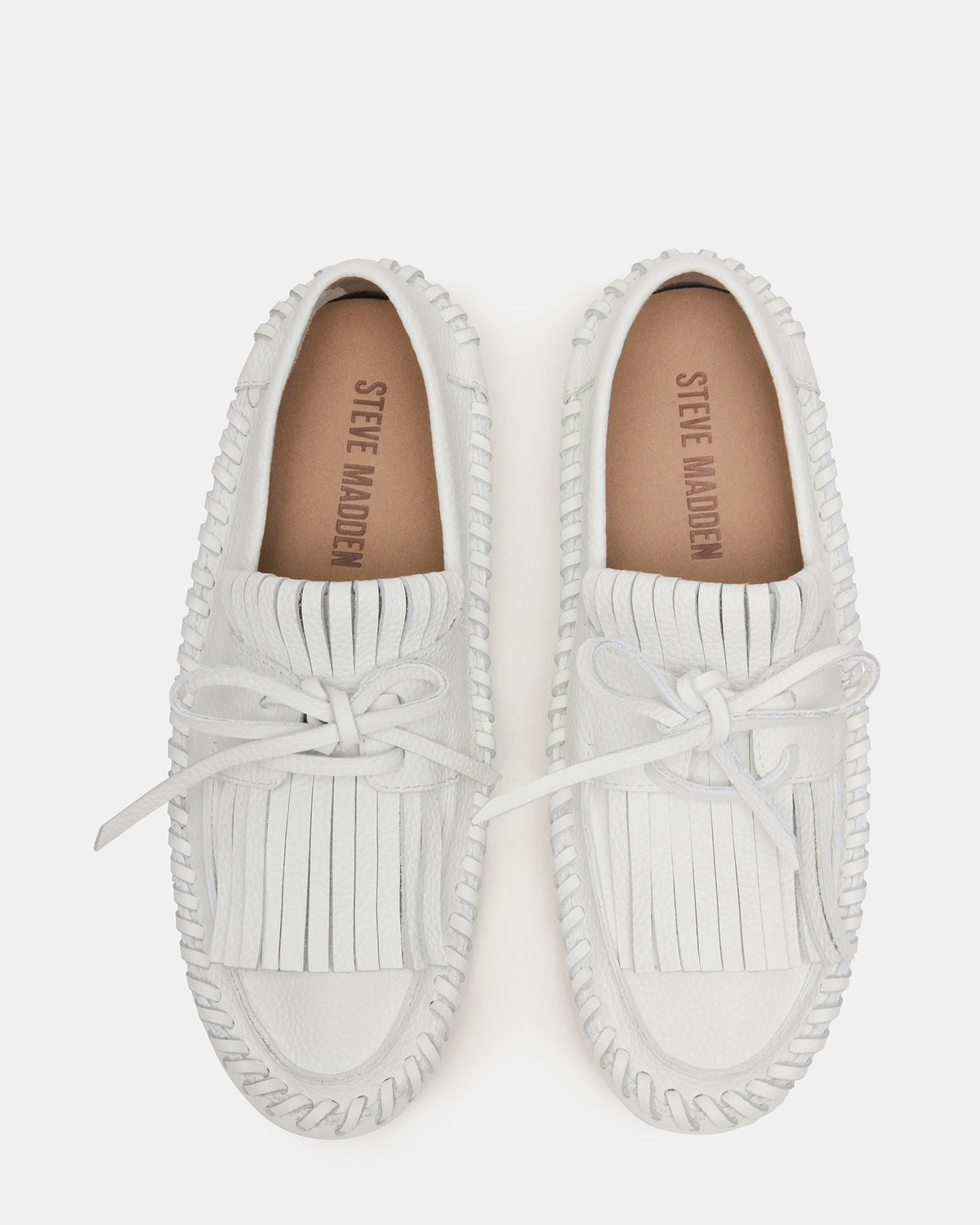 Steve Madden SAMUAL White Leather Fringe Boat Women's Loafer