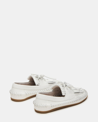 Steve Madden SAMUAL White Leather Fringe Boat Women's Loafer